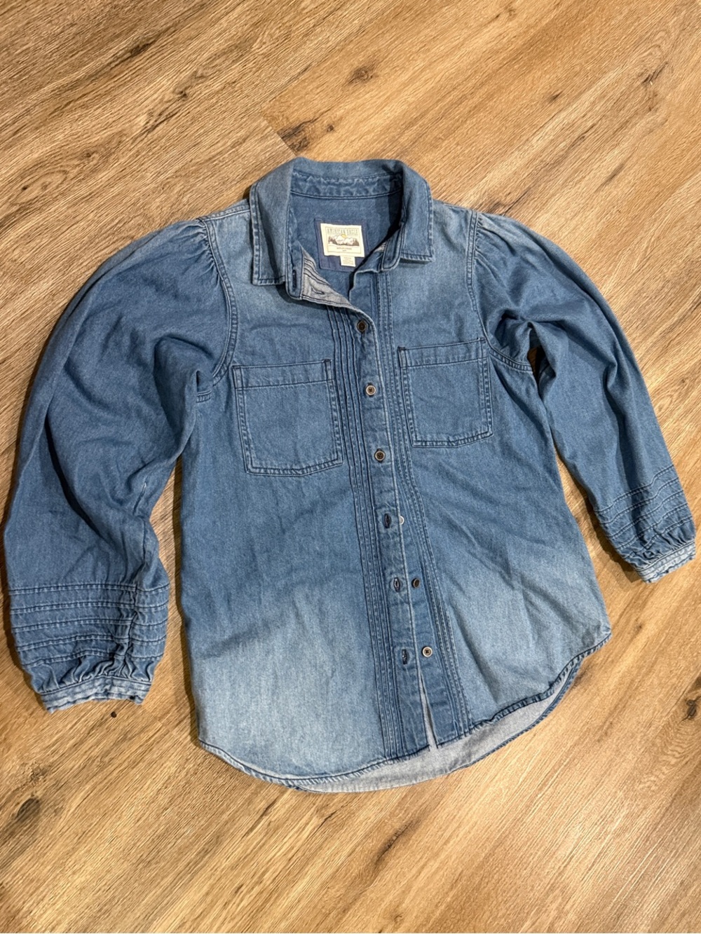 American Eagle Outfitters Light Blue Denim Button-Down Shirt 100% cotton
